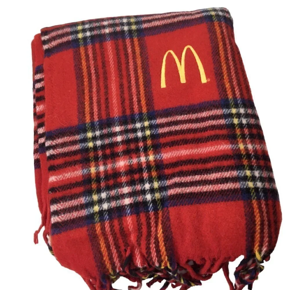 McDonald's Wool Stadium Blanket NIP Faribo Faribault Throw Tartan Plaid Red